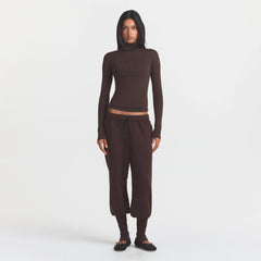 COTTON FLEECE LEG WARMER SWEATPANT WITH EMBOSSED LOGO | ESPRESSO