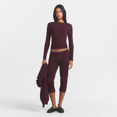 COTTON FLEECE LEGGING WITH EMBOSSED LOGO | CURRANT