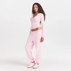 COTTON FLEECE JOGGER WITH EMBOSSED LOGO | CHERRY BLOSSOM