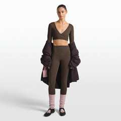 NikeSKIMS MATTE WRAP LONG SLEEVE CROPPED TOP | DARK SEPIA