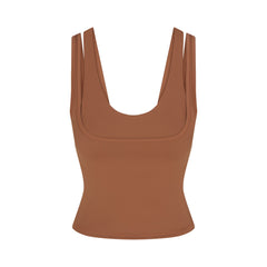 NikeSKIMS MATTE DOUBLE STRAP SCOOP TANK | CAROB BROWN