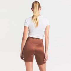 NikeSKIMS SATIN SHINE BONDED WAIST 7" BIKER SHORT | CAROB BROWN