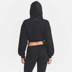 COTTON FLEECE CROPPED HOODIE WITH EMBOSSED LOGO | ONYX