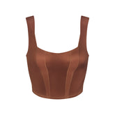 NikeSKIMS SATIN SHINE PANELED SCOOP TANK | CAROB BROWN