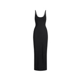 SMOOTH LAYERS SKIMPY SCOOP NECK LONG DRESS | OBSIDIAN