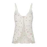 STRETCH LACE BABYDOLL TOP | IVORY CHERRY PRINT