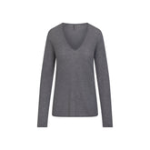AIRY CASHMERE V-NECK PULLOVER | DARK HEATHER GREY