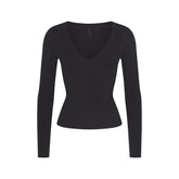 COTTON JERSEY V NECK LONG SLEEVE TOP | SOOT