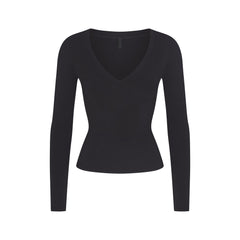COTTON JERSEY V NECK LONG SLEEVE TOP | SOOT