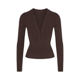 COTTON JERSEY HENLEY LONG SLEEVE | ESPRESSO