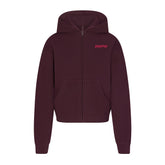COTTON FLEECE ZIP UP HOODIE WITH EMBOSSED LOGO | CURRANT