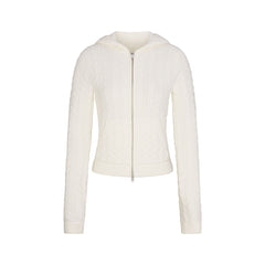 SWEATER KNIT CABLE ZIP UP HOODIE | IVORY