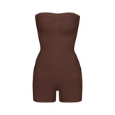 SEAMLESS SCULPT STRAPLESS SHORTIE BODYSUIT | COCOA