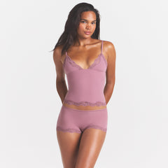 FITS EVERYBODY LACE TRIANGLE CAMI AND BOY SHORT SET | MUTED MAUVE
