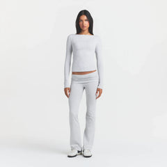 COTTON JERSEY LONG SLEEVE BOATNECK TOP | LIGHT HEATHER GREY