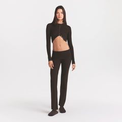 ESSENTIAL KNIT ROUNDED CROPPED CARDIGAN | ESPRESSO