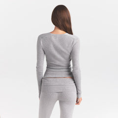 ESSENTIAL KNIT LONG SLEEVE V NECK | MID HEATHER GREY