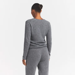 AIRY CASHMERE V-NECK PULLOVER | DARK HEATHER GREY