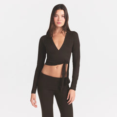 ESSENTIAL KNIT WRAP SWEATER | ESPRESSO
