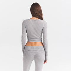ESSENTIAL KNIT WRAP SWEATER | MID HEATHER GREY