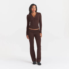 COTTON JERSEY HENLEY LONG SLEEVE | ESPRESSO
