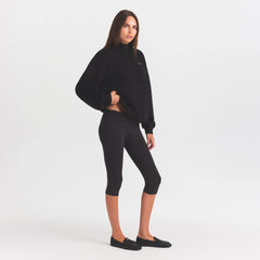 COTTON FLEECE MOCK NECK QUARTER ZIP WITH EMBOSSED LOGO | ONYX