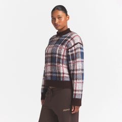 TEXTURED KNIT BRUSHED BOXY PULLOVER | PHOENIX INDIGO PLAID