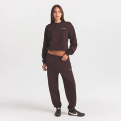 COTTON FLEECE CREWNECK WITH EMBOSSED LOGO | ESPRESSO