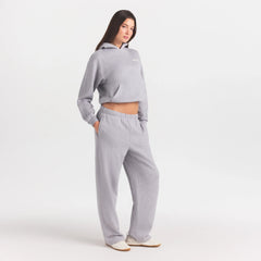 COTTON FLEECE HOODIE WITH EMBOSSED LOGO | HEATHER GREY