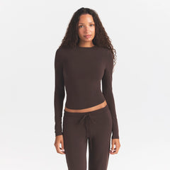 COTTON JERSEY LONG SLEEVE T-SHIRT | ESPRESSO
