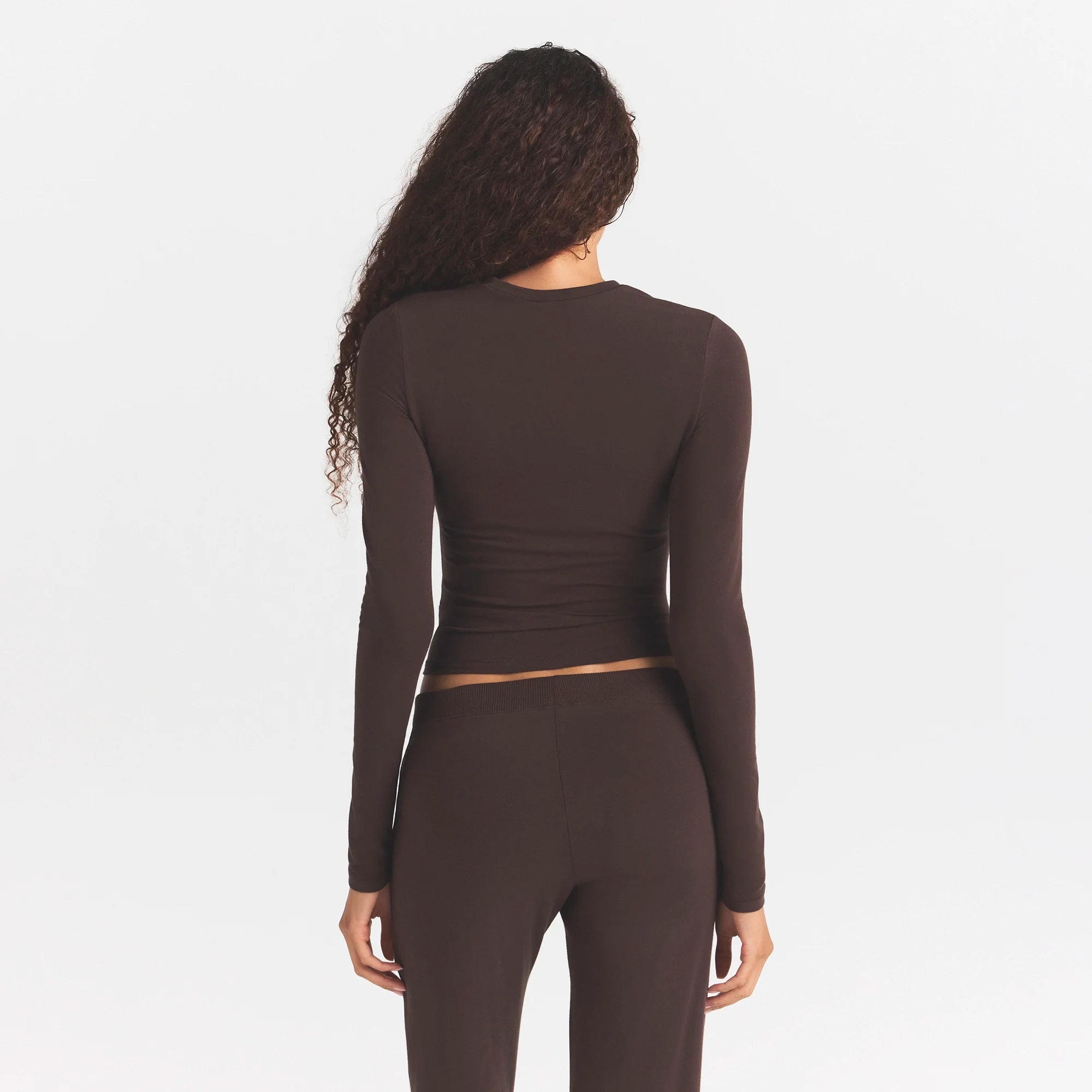 COTTON JERSEY LONG SLEEVE T-SHIRT | ESPRESSO