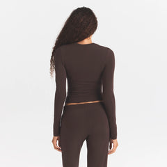 COTTON JERSEY LONG SLEEVE T-SHIRT | ESPRESSO