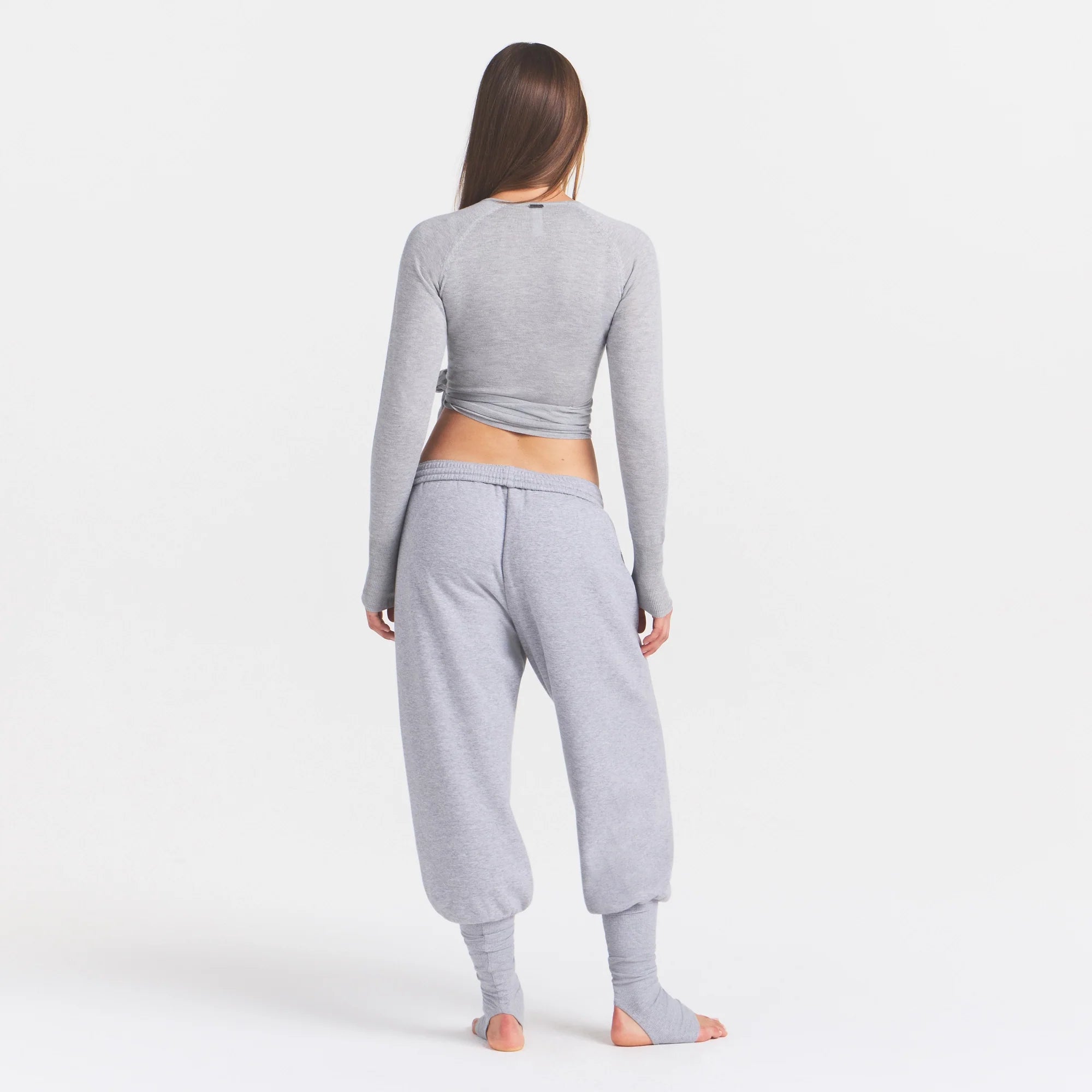 COTTON FLEECE LEG WARMER SWEATPANT WITH EMBOSSED LOGO | HEATHER GREY