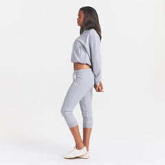 COTTON FLEECE LEGGING WITH EMBOSSED LOGO | HEATHER GREY