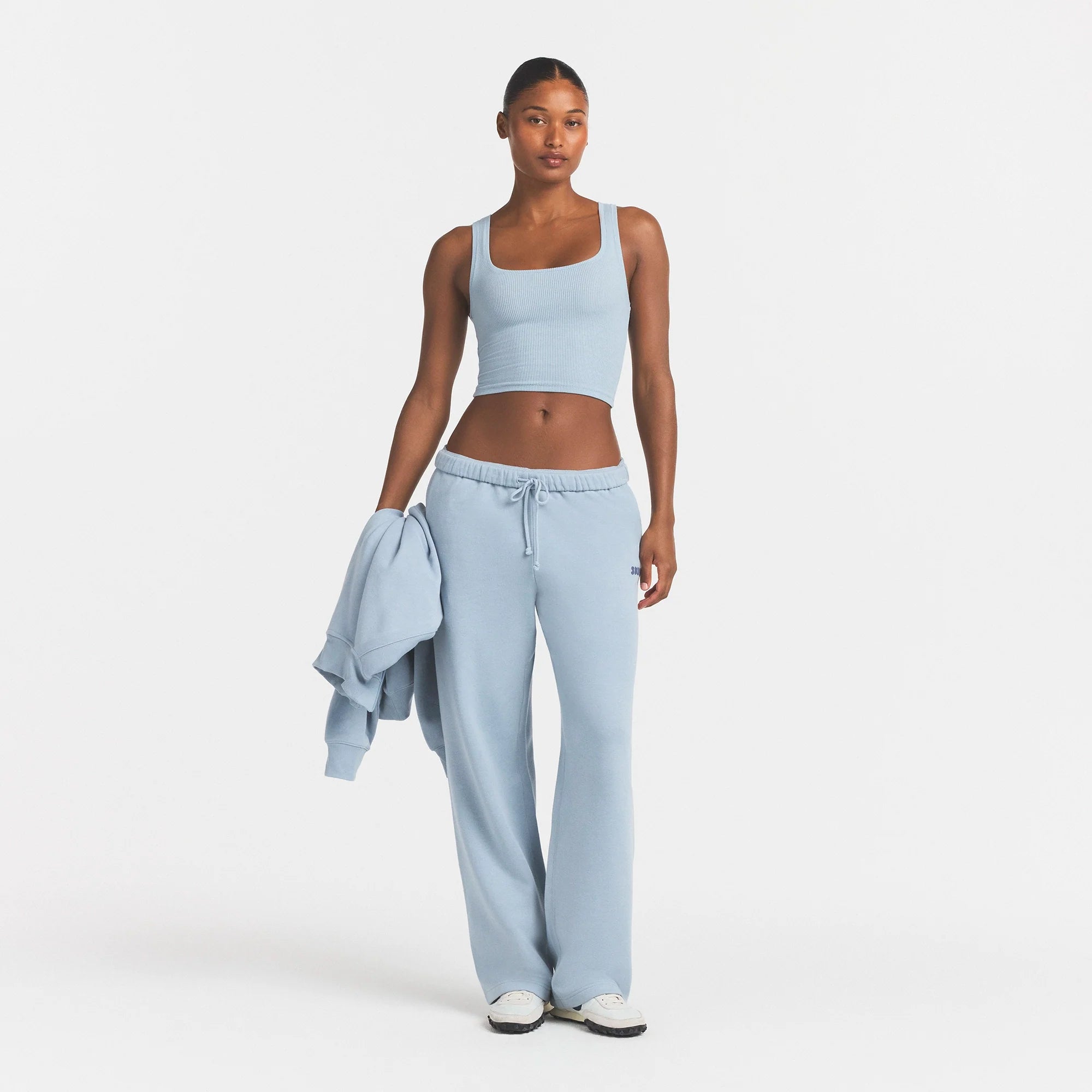 COTTON FLEECE STRAIGHT LEG PANT WITH EMBOSSED LOGO | FOG