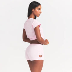WORN IN JERSEY MICRO HEART SHORT | BABY PINK