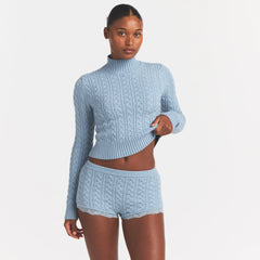 SWEATER KNIT CABLE MICRO SHORT | FOG