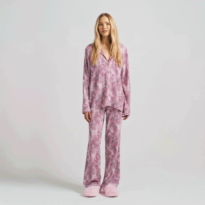 SKIMS SLEEP LONG SLEEVE BUTTON UP SLEEP SET | BLOOM MINI MULTI ANIMAL