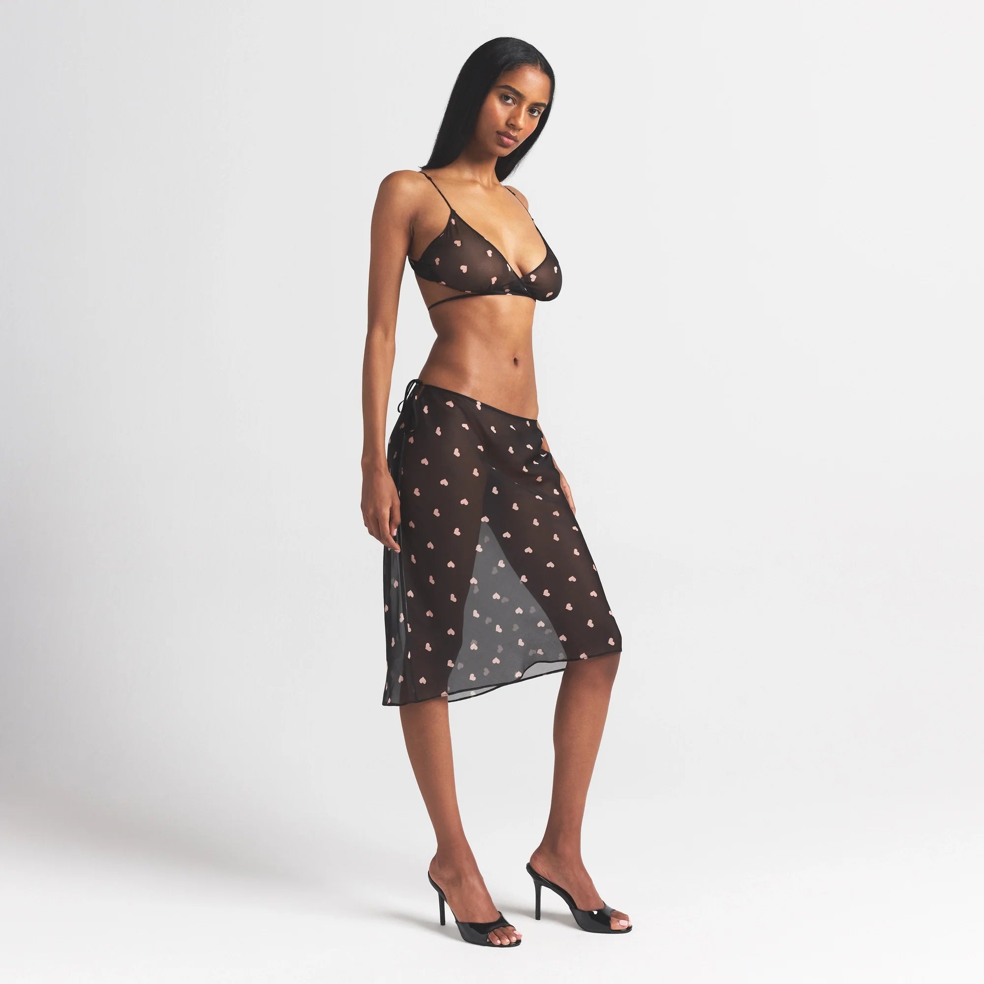 SKIMS ROMANCE MIDI SKIRT | OBSIDIAN SPACED HEARTS