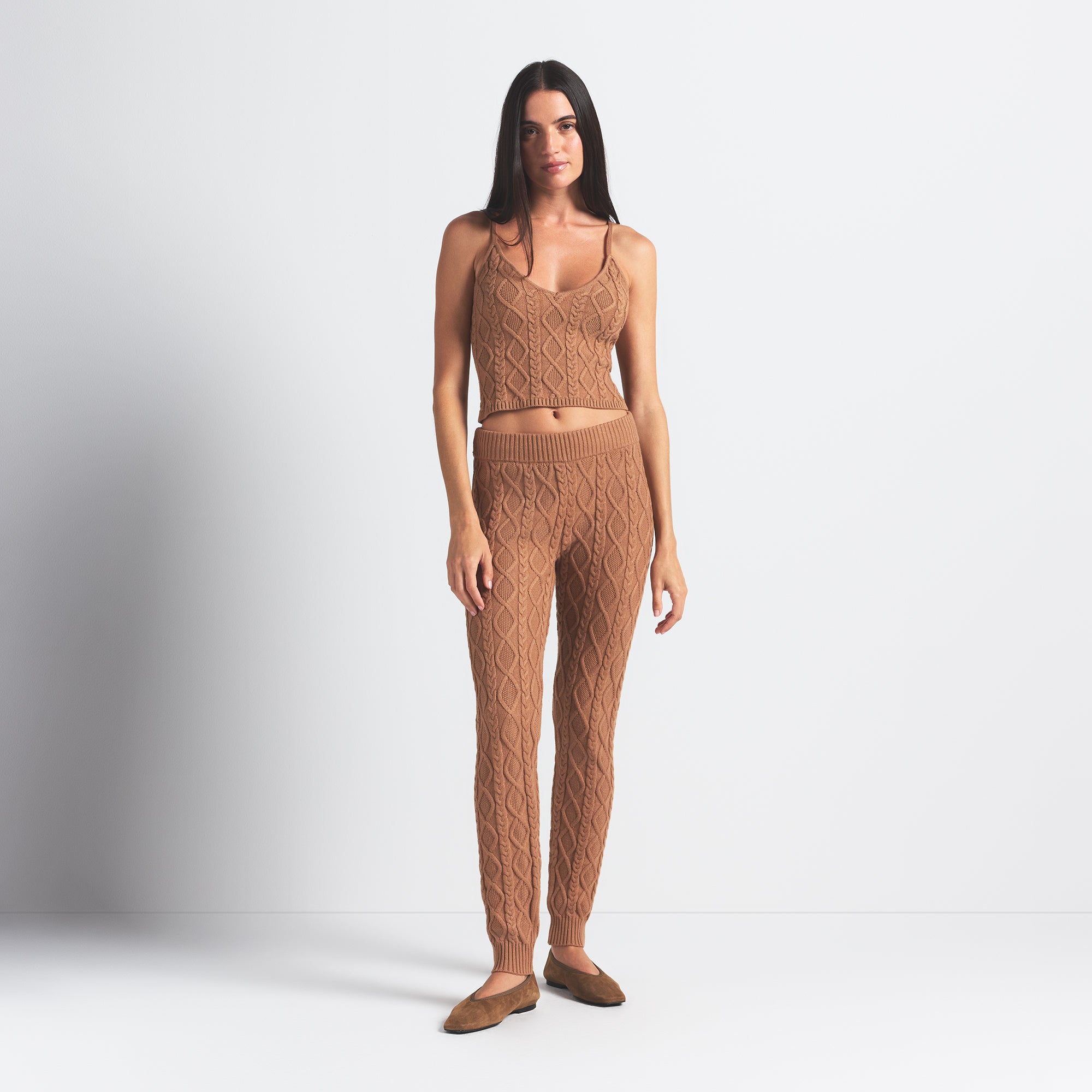 SNOW BUNNY CABLE KNIT LEGGING | DARK HONEY