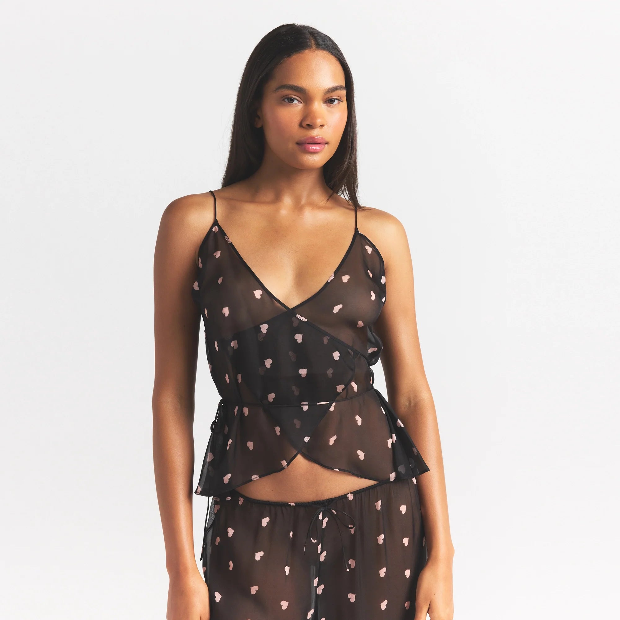 SKIMS ROMANCE WRAP CAMI TOP | OBSIDIAN SPACED HEARTS
