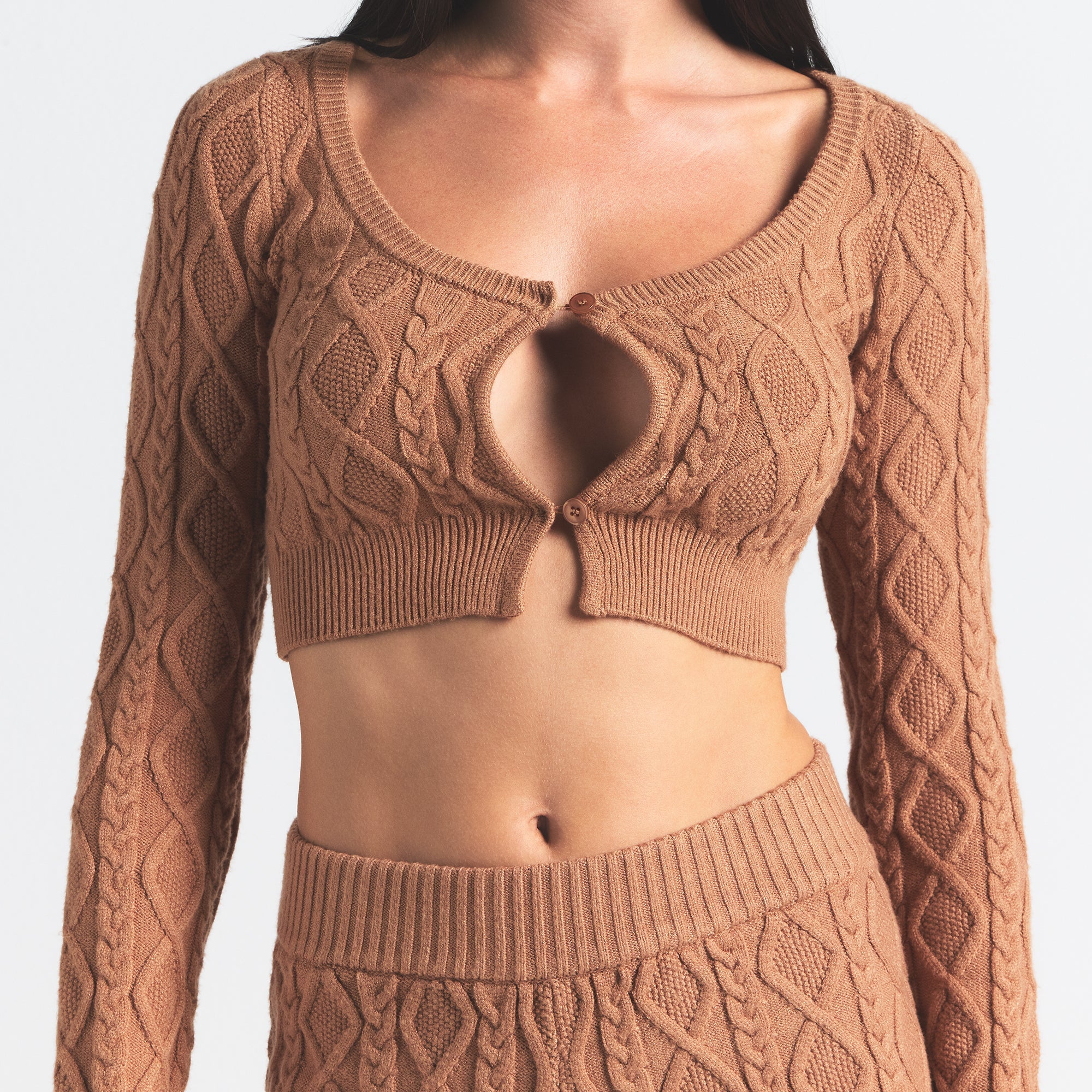 SNOW BUNNY CABLE KNIT CARDIGAN | DARK HONEY