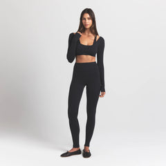 WOOL RIB LONG SLEEVE CROPPED TOP | OBSIDIAN