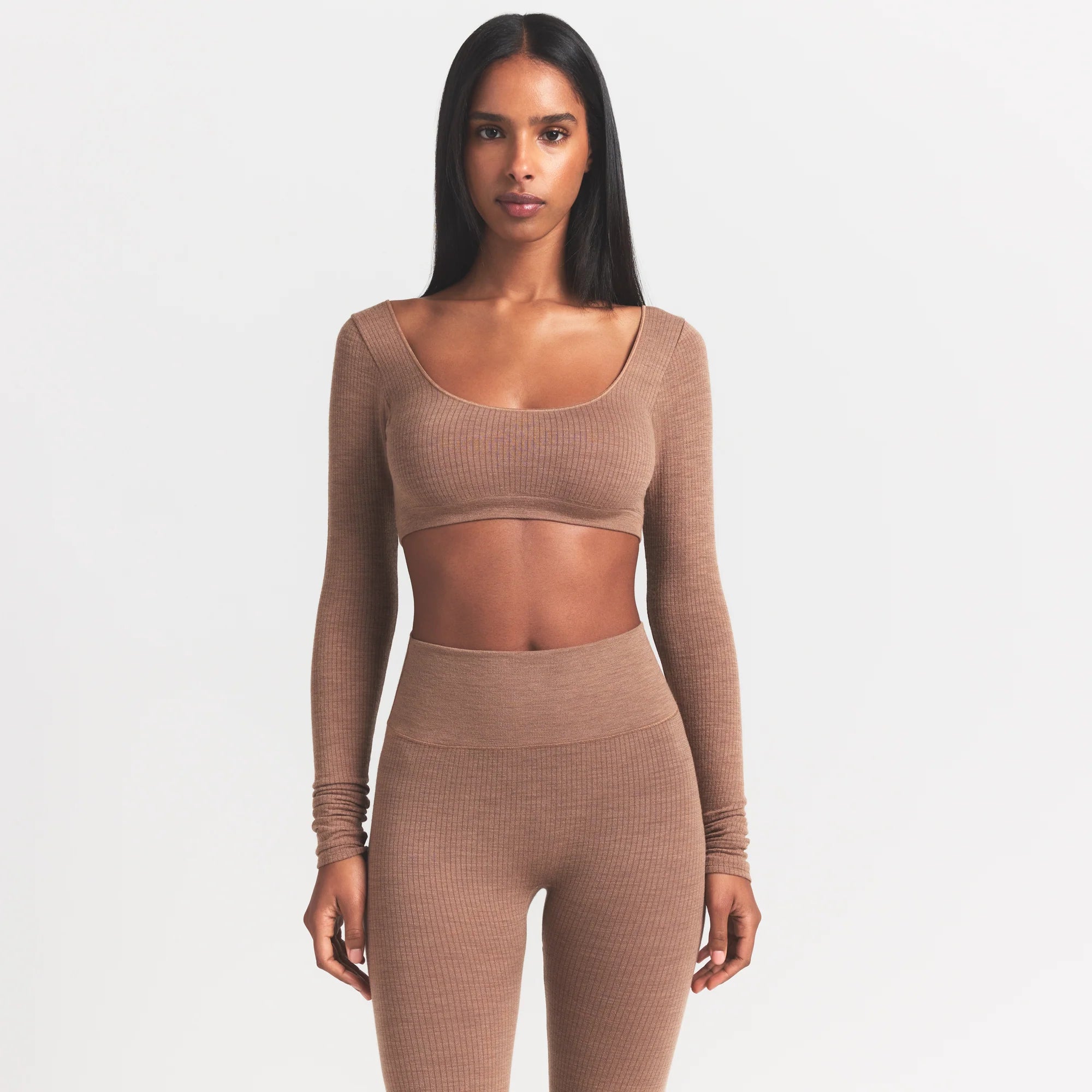 WOOL RIB LONG SLEEVE CROPPED TOP | SIENNA