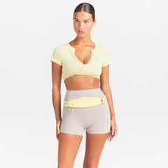 NikeSKIMS PERFORMANCE COTTON BLEND SHORT SLEEVE V-NECK CROP TOP | BICYCLE YELLOW