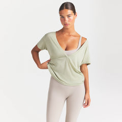 NikeSKIMS PERFORMANCE COTTON BLEND SHORT SLEEVE V-NECK TOP | TALC