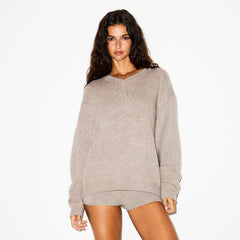 WOOL CASHMERE V NECK PULLOVER SWEATER | LINEN