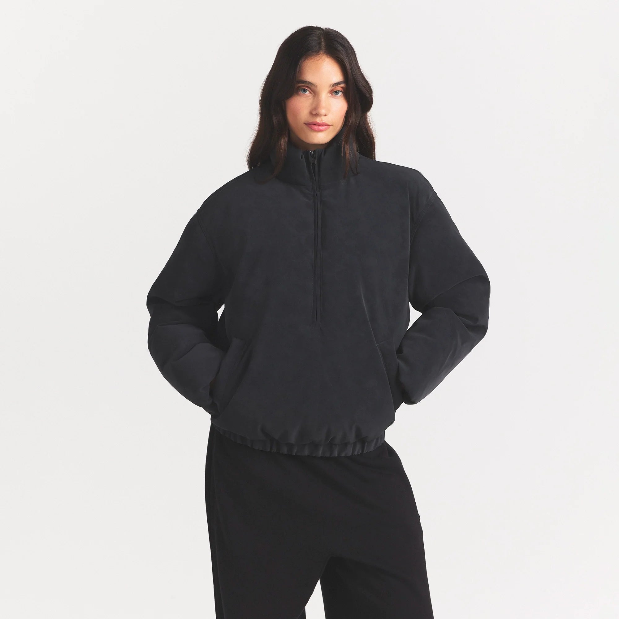 FAUX SUEDE HALF ZIP JACKET | ONYX