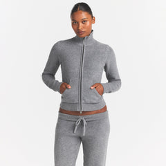 TEXTURED KNIT SHERPA ZIP UP | DARK HEATHER GREY