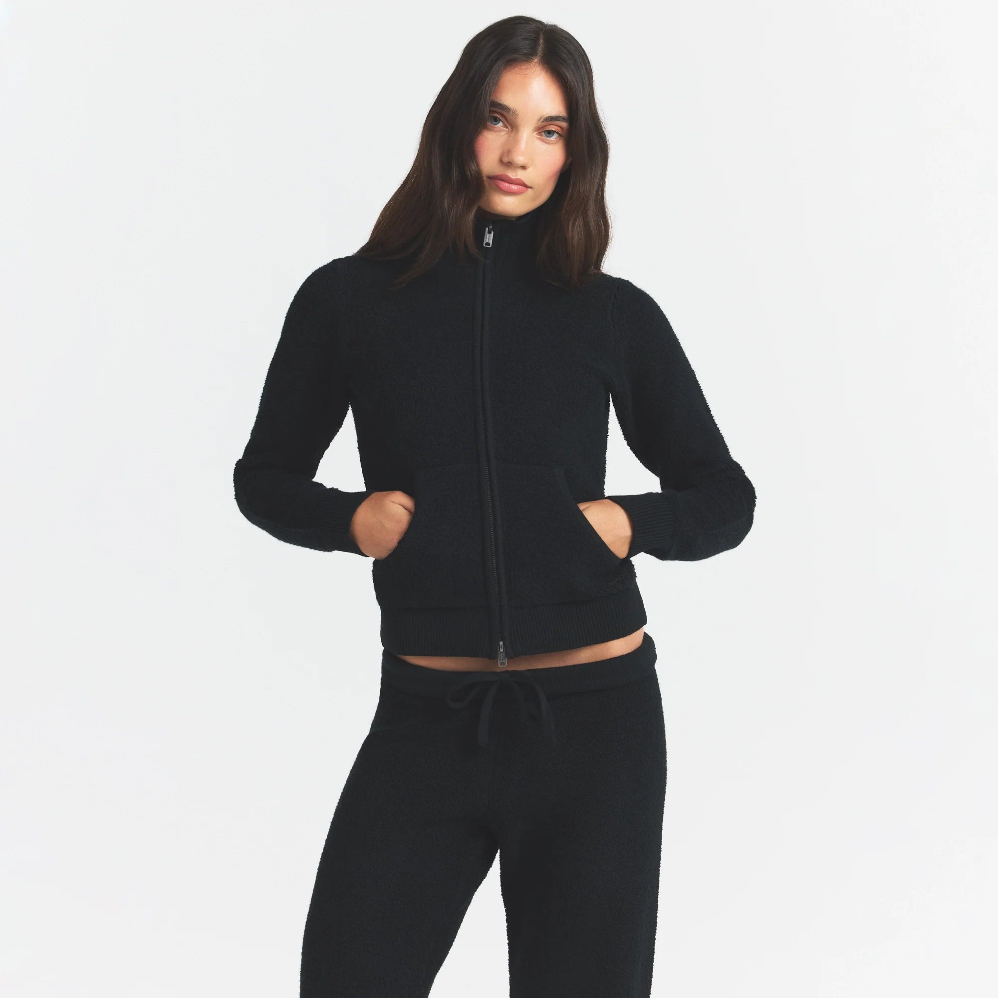 TEXTURED KNIT SHERPA ZIP UP | ONYX